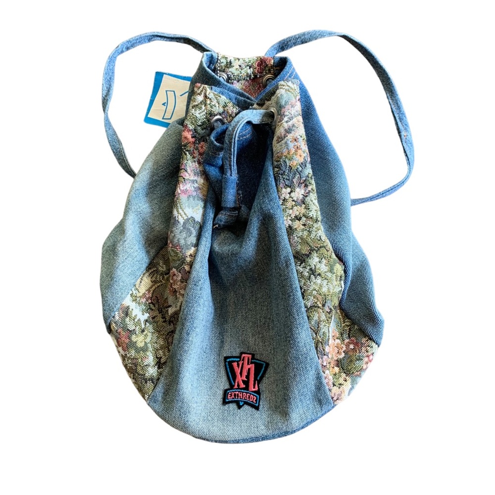 Vintage EXTHREDZ Mini Denim Floral Patchwork Backpack Made in Canada Hippie Y2K